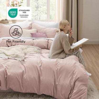 Bedsure Rose Pink Duvet Cover Set - Extra Soft 3-Piece Full Size Bedding, 80x90 Inches with Zipper Closure