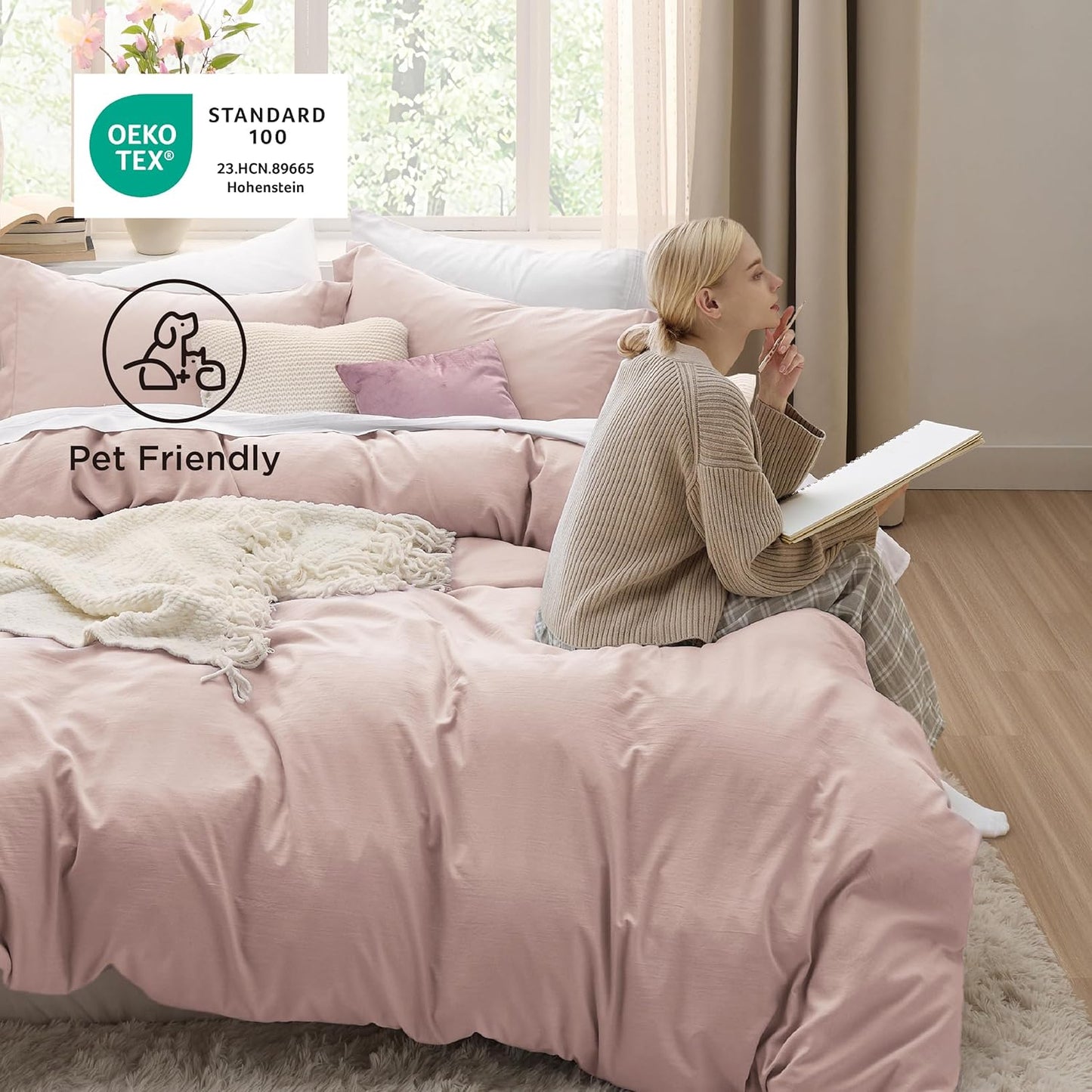 Bedsure Rose Pink Duvet Cover Set - Extra Soft 3-Piece King Size Bedding, 104x90 Inches with Zipper Closure & 2 Pillow Shams