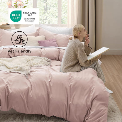 Bedsure Rose Pink Duvet Cover Set - Extra Soft 3-Piece King Size Bedding, 104x90 Inches with Zipper Closure & 2 Pillow Shams