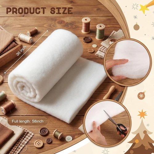 HunnmingRe Quilt Batting - Thick Fluffy Cotton for Sewing & Craft Projects | 58 Inch x 3 Ft