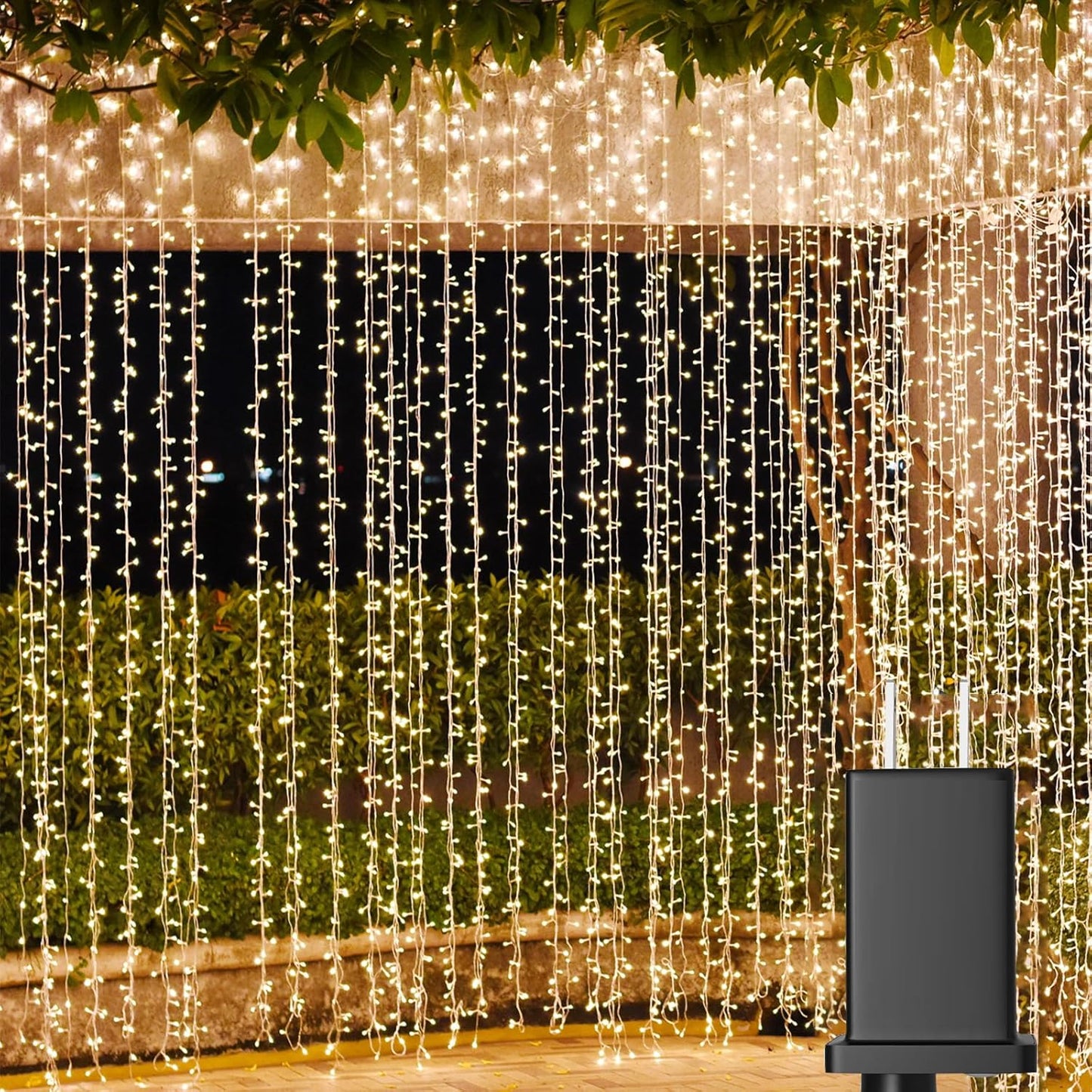 Solhice LED Curtain Lights - 20ft x 10ft Outdoor String Lights | 600 Warm White Twinkle LEDs for Wedding Decor