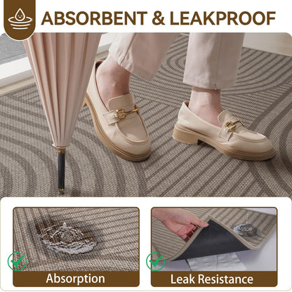 QiCaiJia Front Door Mat 17''x30'', Absorbent Dirt Resist Washable Non Slip Low-Profile Indoor Doormat, Easy Clean Welcome Entryway Door Mats, Brown