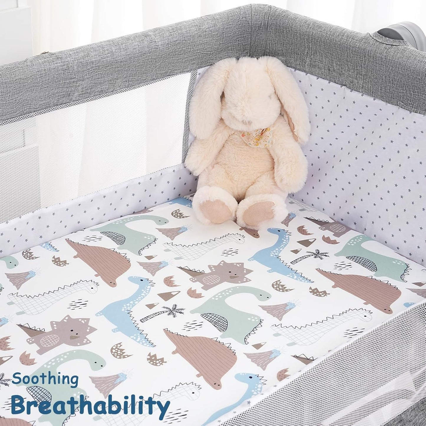 Yoofoss Bassinet Sheets - 3-Pack Fitted Baby Sheets Set for Halo & Baby Delight | Soft Dark Blue Dinosaurs