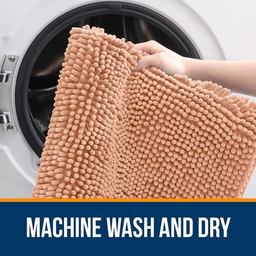 OLANLY Toilet Rugs U-Shaped 24x20, Extra Soft Absorbent Chenille Contour Bathroom Rugs for Toilet, Dry Quickly, Machine Washable, Non-Slip Bath Mat, Peach