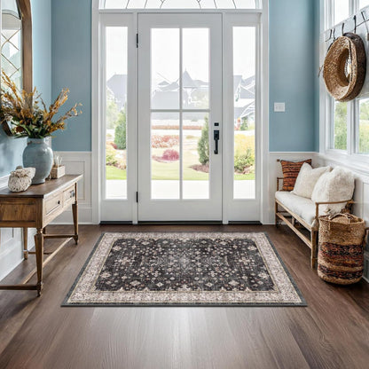 Skiennix Black Boho Washable Entry Rug - Non-Slip Rubber Backing | Stain & Fade Resistant, 3x4 ft