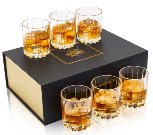 KANARS Crystal Whiskey Glasses Set of 6-10 Oz Rock Glasses in Elegant Gift Box - Bourbon Glass Tumbler for Birthday, Wedding Anniversary, Valentine’s Day, Father's Day, Housewarming and Retirement