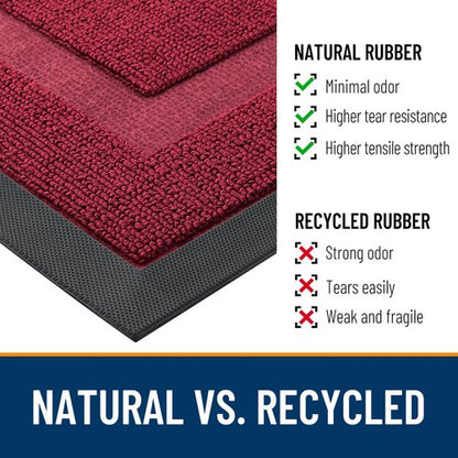 OLANLY Front Door Mat Indoor Outdoor Entrance, Waterproof All-Season, All-Weather Doormat, Sturdy Natural Rubber, Low Profile, Easy Clean Patio Porch Entryway Mat, 59x34, Burgundy