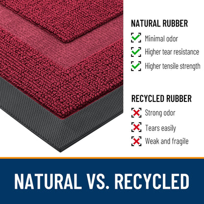 OLANLY Front Door Mat Indoor Outdoor Entrance, Waterproof All-Season, All-Weather Doormat, Sturdy Natural Rubber, Low Profile, Easy Clean Patio Porch Entryway Mat, 33x21, Burgundy