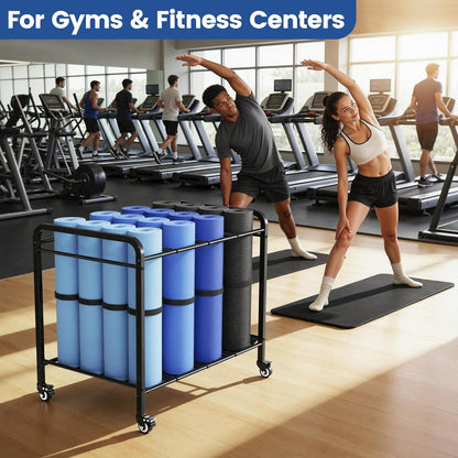 Skiennix Yoga Mat Storage Rack - Floor-Standing Metal Cart with Wheels for Gym & Home Use