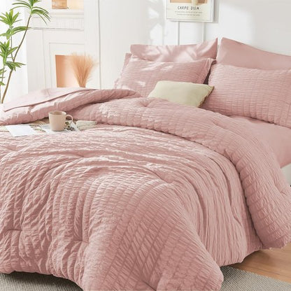 HYMOKEGE Rose Gold Queen Comforter Set - 7-Piece Luxury Bedding Set with Sheets, Pillowcases & Shams
