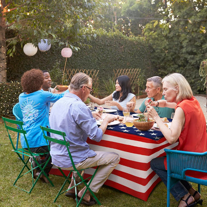 Oudain 2 Pcs Stretch Table Covers - Patriotic Red, White & Blue for 4th of July | 6 Feet Spandex Tablecloths