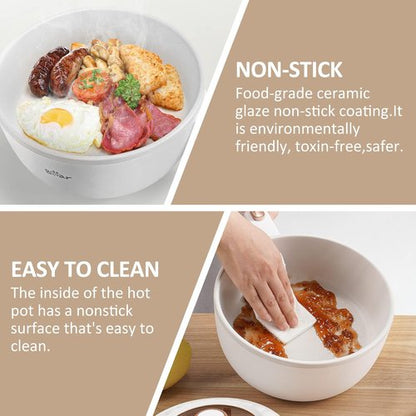 Bear Hot Pot Electric | 2L Multifunctional Cooking Pot - 1000W Rapid Heating, Non-Stick Frying Pan for Noodles, Steak & More