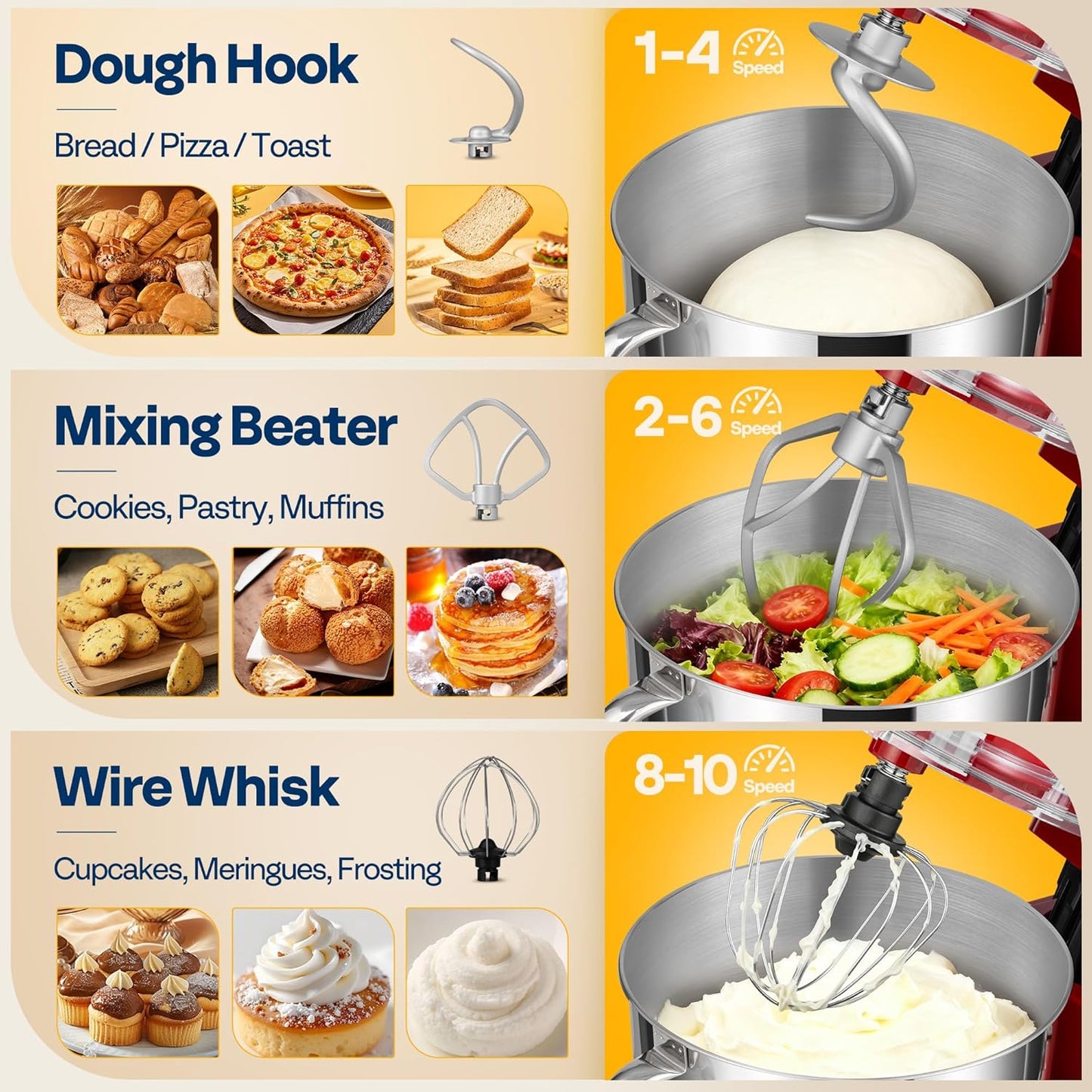 VIVOHOME Stand Mixer - 660W 10-Speed 6 Quart Tilt-Head Kitchen Electric Food Mixer, Red