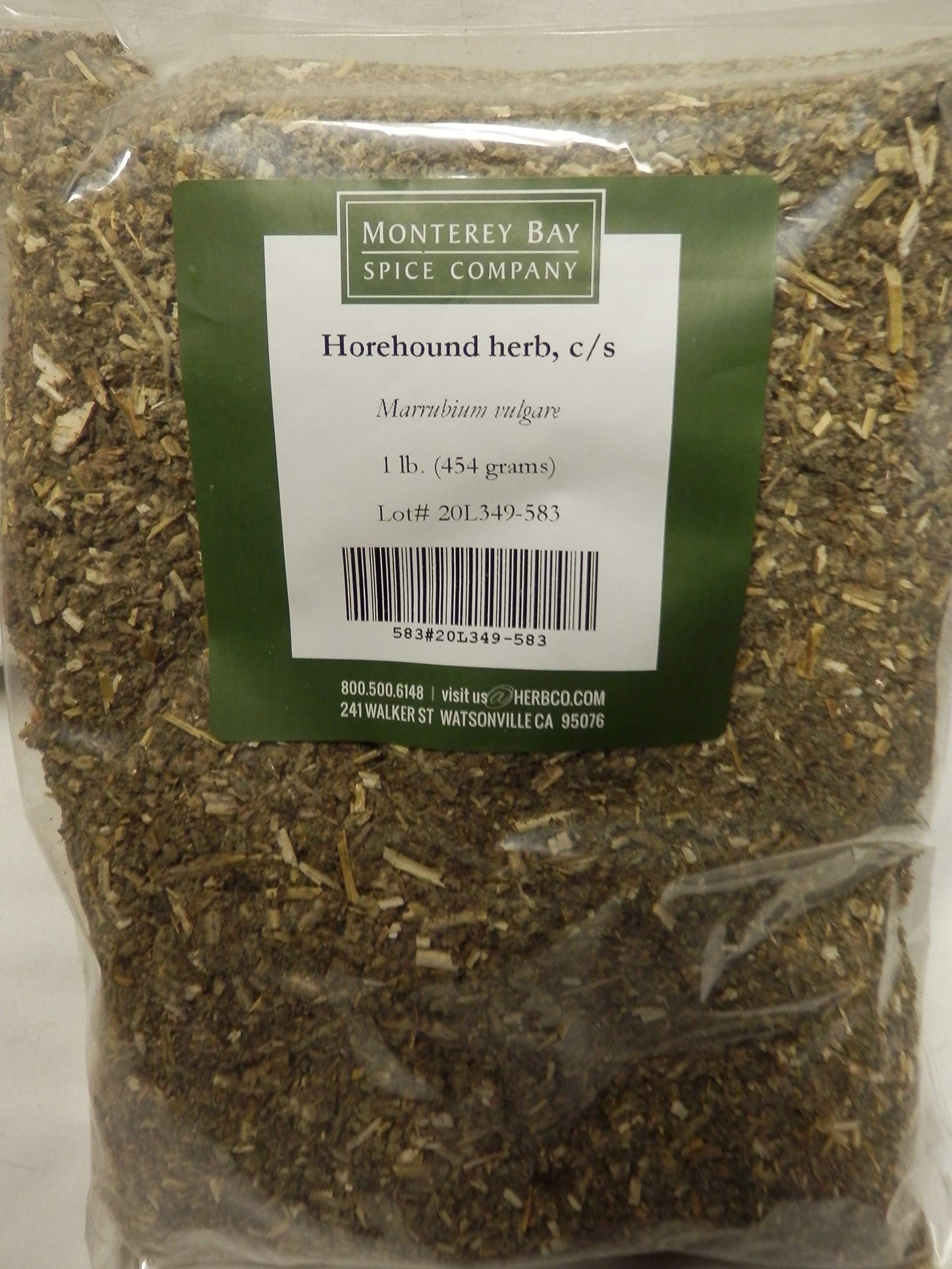 Monterey Bay Herb Co. Horehound Herb Cut & Sifted | White Horehound | Used as Winter Time Tea, Syrups, and Lozenges, Infused Oils, | Minty Taste | 1lb. Bag