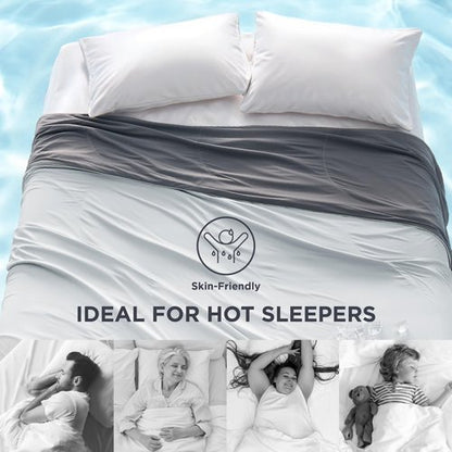 Bedsure Cooling Blankets for Hot Sleepers - Summer Ice Cold Blanket Queen Size for Bed, Lightweight Breathable Double-Sided Cooling Comforter for Night Sweats, Grey, 90x90 Inches