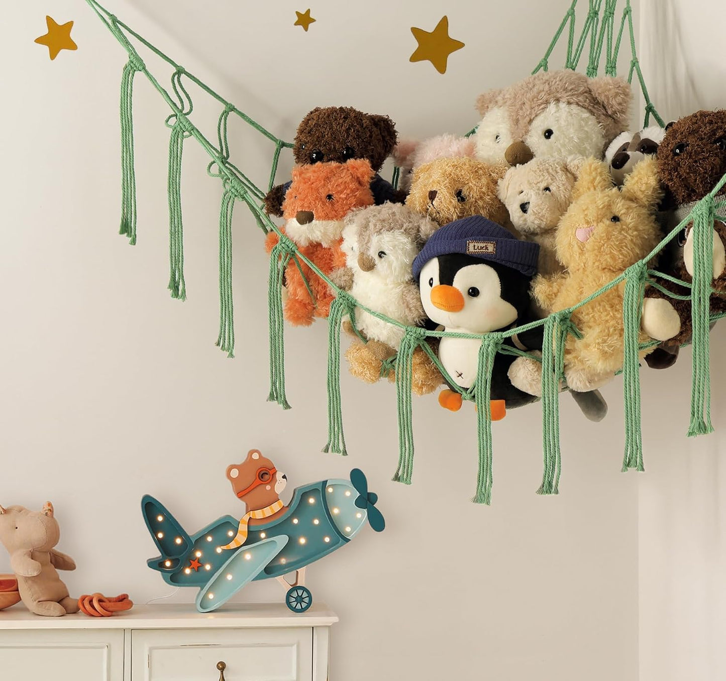 Mirolam Stuffed Animal Hammock - Corner Net Toy Storage Organizer in Matcha Green for Bedroom & Nursery