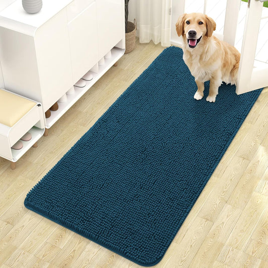 OLANLY Dog Door Mat - Absorbent Non-Slip Washable Doormat for Muddy Paws | 47x24 Atlantic Blue