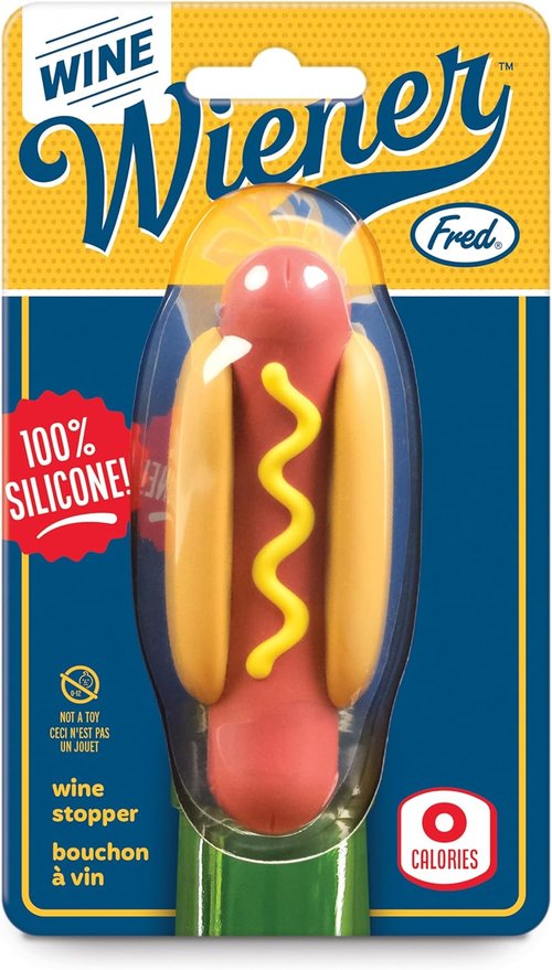 Genuine Fred WINE WIENER- Hot Dog Wine Bottle Stopper, Resuable Silicone Sealer, Wine Preserver Accessory, Great White Elephant Gift and Stocking Stuffer