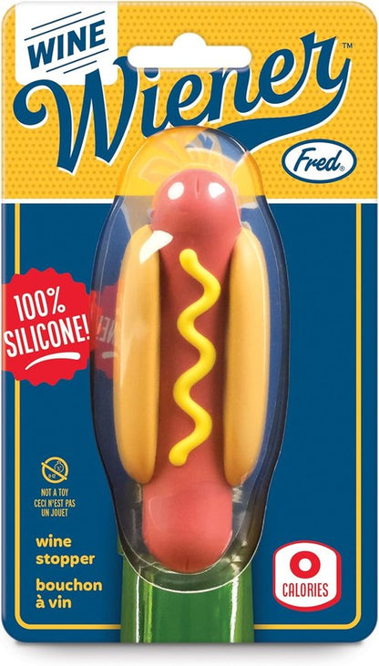 Genuine Fred WINE WIENER- Hot Dog Wine Bottle Stopper, Resuable Silicone Sealer, Wine Preserver Accessory, Great White Elephant Gift and Stocking Stuffer