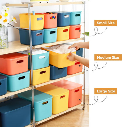Plastic Storage Bins with Lid - Stackable Organizing Containers for Home & Office | 4 Large & 4 Small