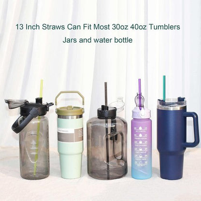 Dakoufish 13" Long Reusable Plastic Drinking Straws - Set of 12 for Mason Jars & Tumblers, 7 Colors with Cleaning Brush