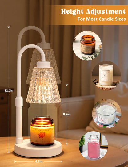 White Crystal Candle Warmer Lamp with Timer, Dimmable Candle Warmer for Jar Candles, Height Adjustable Wax Melts Warmer, Birthday Gifts for Women Mom, House Warming Gifts New Home Decor
