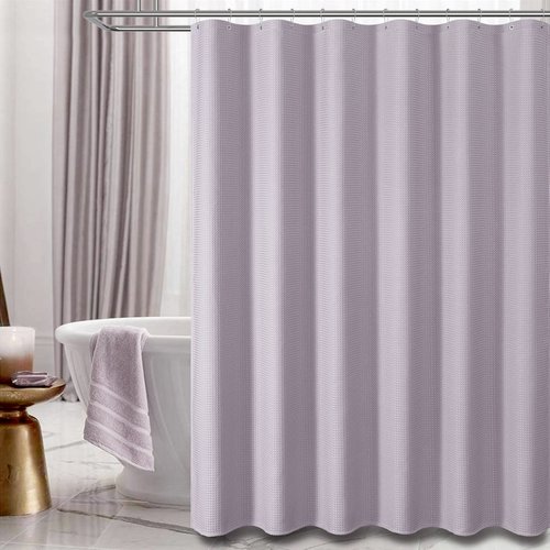 Dynamene Lavender Fabric Shower Curtain - Waffle Weave Textured Heavy Duty Cloth Shower Curtains for Bathroom, 256GSM Hotel Luxury Weighted Bath Curtain Set with 12 Hooks,72x72, Lavender