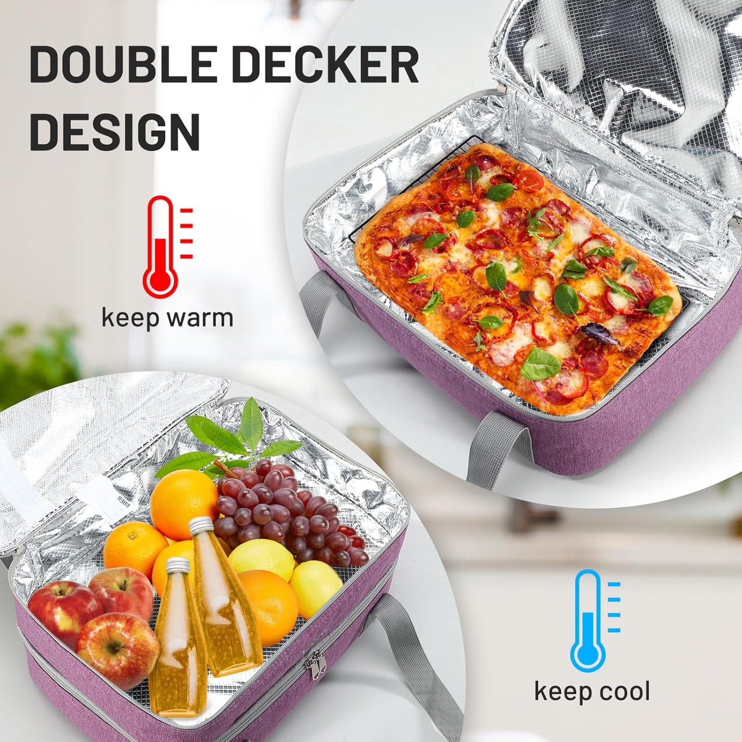 MIER Insulated Casserole Carrier - Thermal Holder for 9"x13" Dishes | Perfect for Potlucks & Picnics - Purple