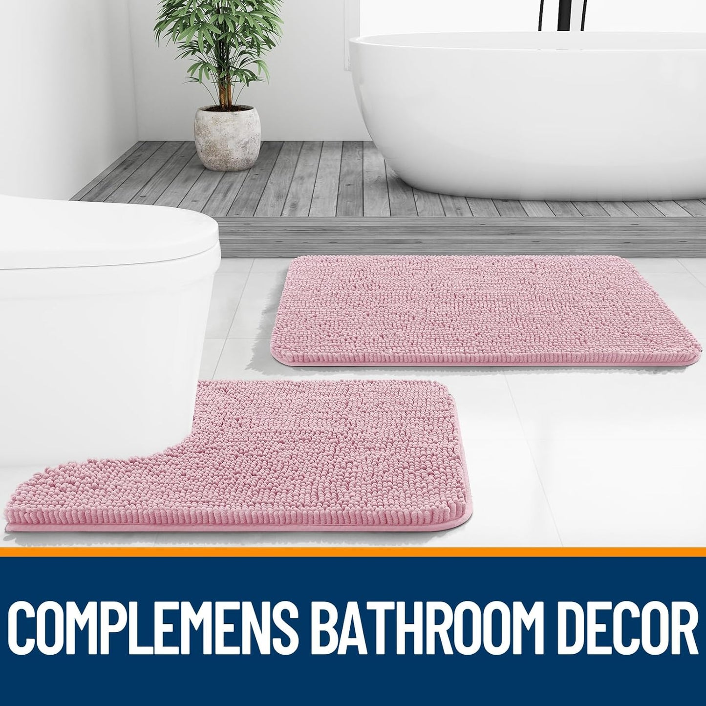 OLANLY Bath Rugs - Extra Soft Chenille with Rubber Backing - Quick Dry, Machine Washable, 24x16, Dusty Rose