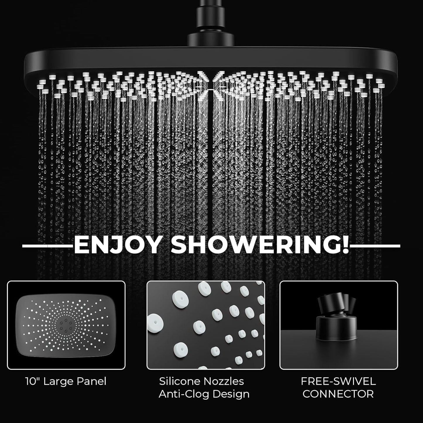 Skiennix Wide Rain Shower Head - 5 Modes Handheld Showerhead Combo | High Pressure, Adjustable, Anti-Clog Nozzles (Black)