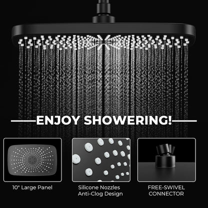 Skiennix Wide Rain Shower Head - 5 Modes Handheld Showerhead Combo | High Pressure, Adjustable, Anti-Clog Nozzles (Black)