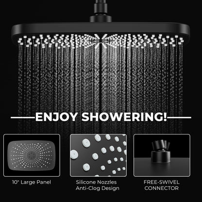Seacity Wide Rain Shower Head With 5 Modes Handheld Showerheads, High Pressure Showerhead Combo with Extension Arm for Bathroom Accessories, Adjustable Shower Head with Anti-Clog Nozzles (Black)