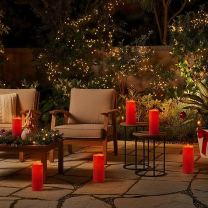Red Burgundy Outdoor Flameless Candles with Remote, 4x10, Set of 2 (IPX5 Waterproof)