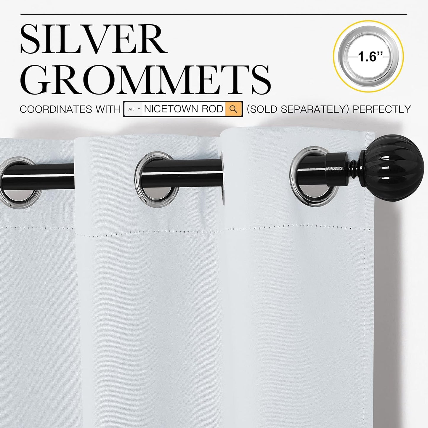 NICETOWN Room Darkening Curtains - Thermal Insulated Grommet Panels for Living Room | 2 Panels, 55x86, Greyish White