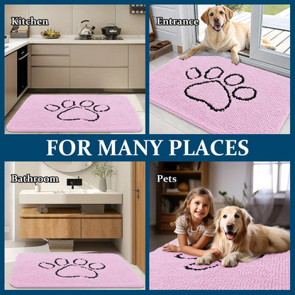 OLANLY Dog Door Mat - Absorbent Non-Slip Mud Mat for Muddy Paws | 48x30 Pink Chenille Design