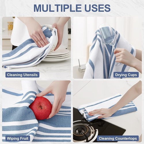 Homaxy Premium Kitchen Towels - Highly Absorbent Cotton Dish Towels, 18”x28”, Navy Blue, 6 Pack