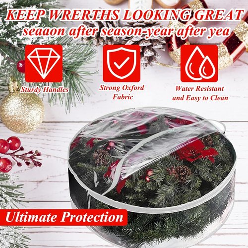 6 Pack Wreath Storage Container - 30" Wreath Storage Bag with Sturdy Handles for Blankets & Clothes