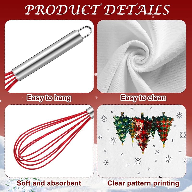 6 Set Christmas Kitchen Tools Gift Set with Buffalo Plaid - Whisks, Spatulas, Towels & Cards (Variation: 6+Buffalo Plaid)