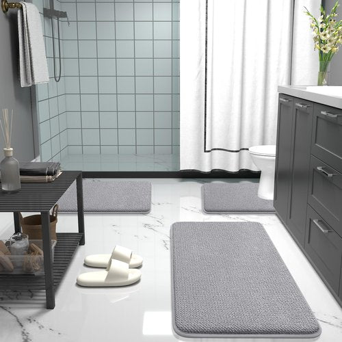 OLANLY Bathroom Rugs Sets 2 Piece, Soft Absorbent Memory Foam Bath Mats and U-Shaped Toilet Rug Set, Machine Washable Bath Mats for Bathroom, Home Decor Accessories (30"x20"+24"x20", Grey)