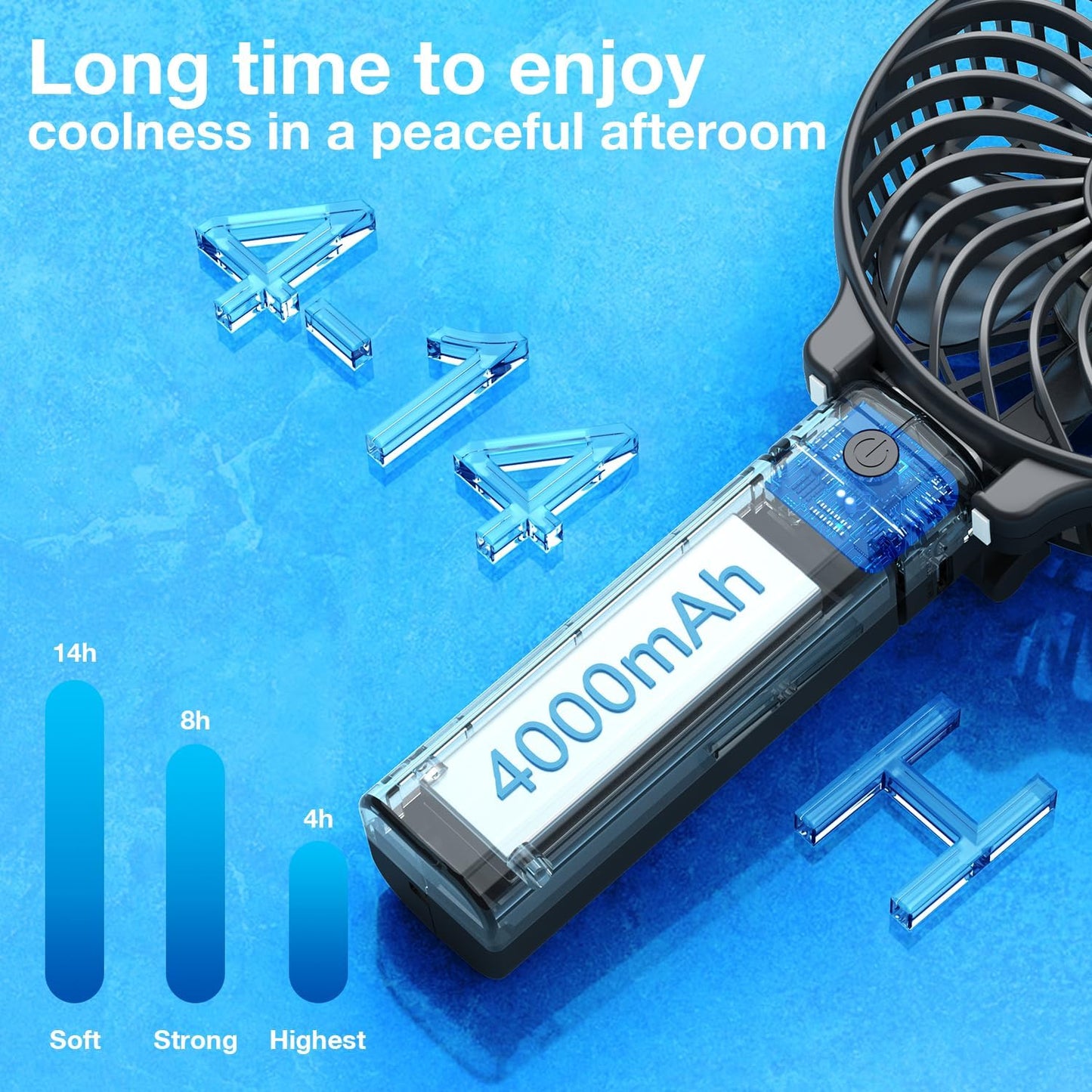 VersionTECH. Portable Handheld Fan - Powerful 4000mAh Battery | 180° Foldable Mini Table Fan in Black