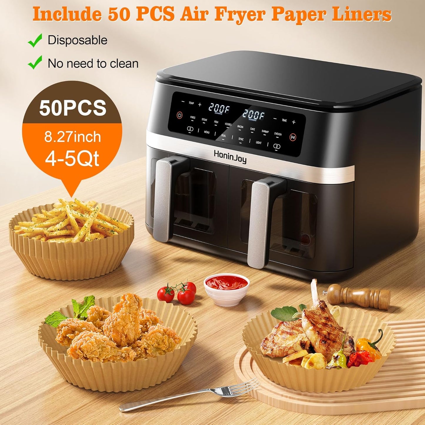 Skiennix 12QT Large Dual Basket Air Fryer - 10-in-1 Digital Touchscreen with Viewing Window & 50 Paper Liners