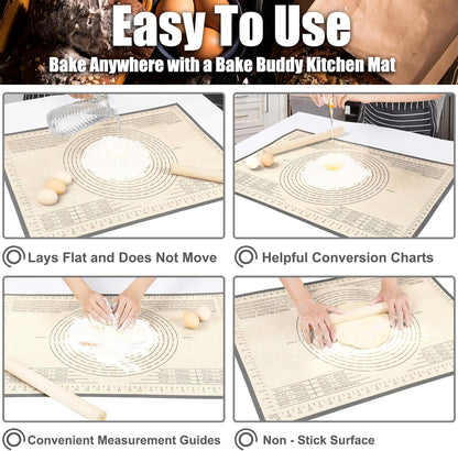 Skiennix Non-Slip Silicone Pastry Mat - 28x20 Inches with Measurements for Baking, Dough & More