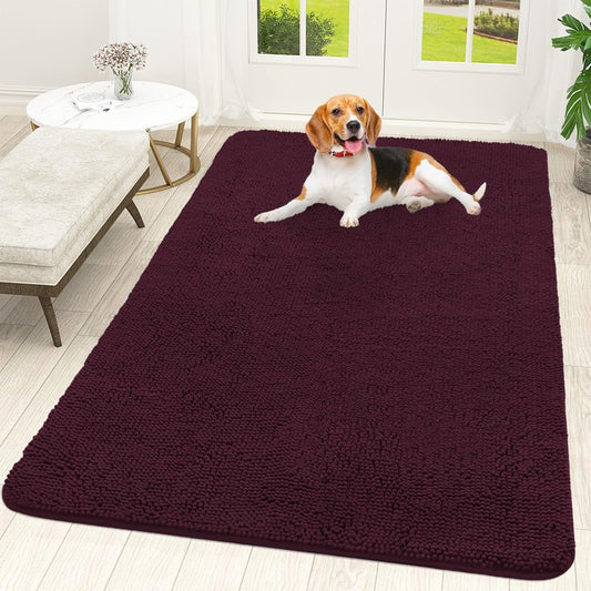 OLANLY Dog Door Mat for Muddy Paws 59x35, Absorbs Moisture and Dirt, Absorbent Non-Slip Washable Doormat, Quick Dry Chenille Mud Mat for Dogs, Entry Indoor Entryway Carpet for Inside Floor, Russet