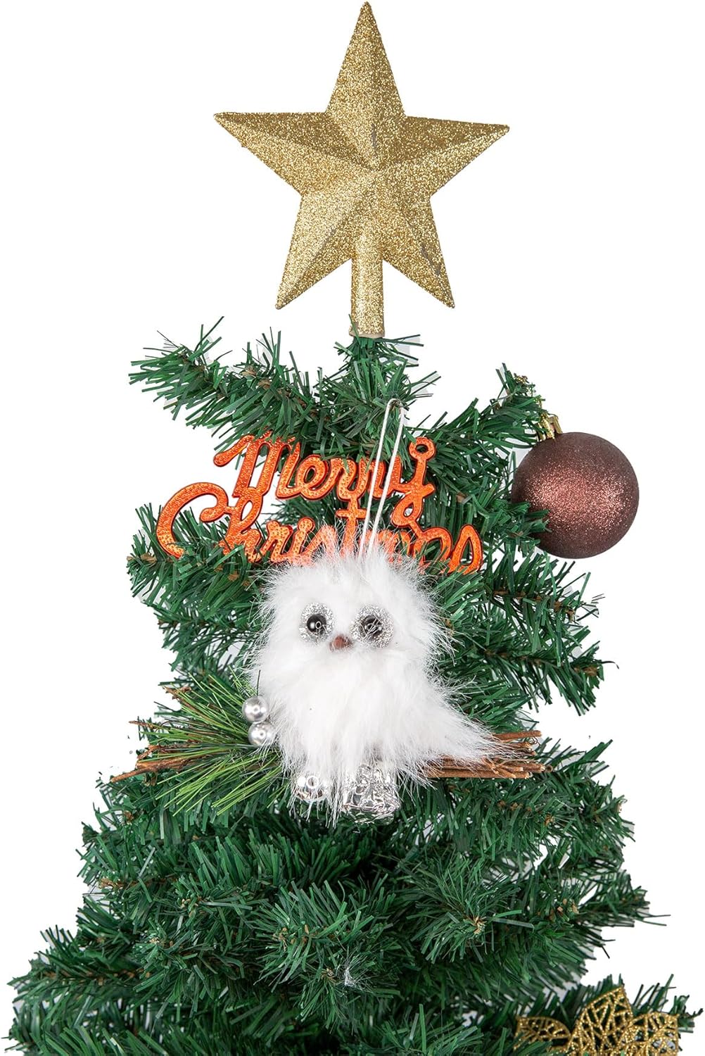 YCHTEWY White Plush Owl Christmas Ornaments - Gold Stars Winter Holiday Tree Decor | Set of 2
