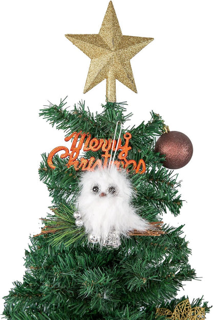YCHTEWY White Plush Owl Christmas Ornaments - Gold Stars Winter Holiday Tree Decor | Set of 2