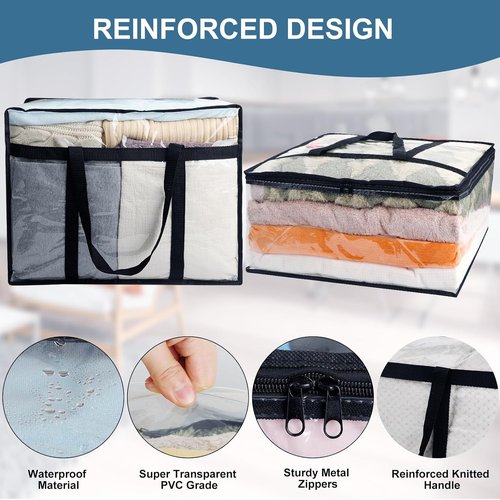 Clear Blanket Storage Bags by 6Pack - Durable Vinyl Organizers with Reinforced Handles | 40L for Bedding & Clothing