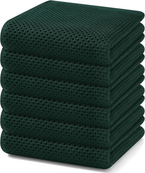 Homaxy Kitchen Dish Towels - Ultra Soft 100% Cotton Waffle Weave, Quick Drying, 13 x 28 Inches, 6-Pack | Blackish Green