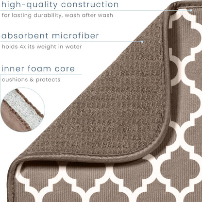 S&T INC. XL Dish Drying Mat - Absorbent Microfiber Kitchen Counter Pad | 18” x 24”, Taupe Trellis