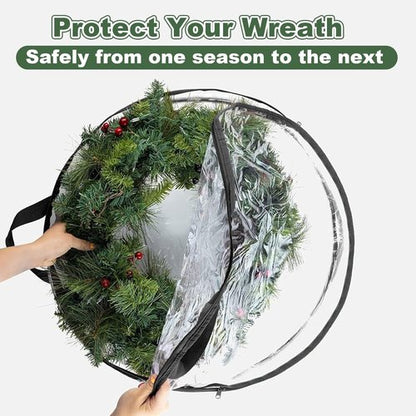 Clear Wreath Storage Bag by [Brand Name] - Heavy Duty PVC Protector for 24x8 Inch Christmas Wreaths | Includes Handle
