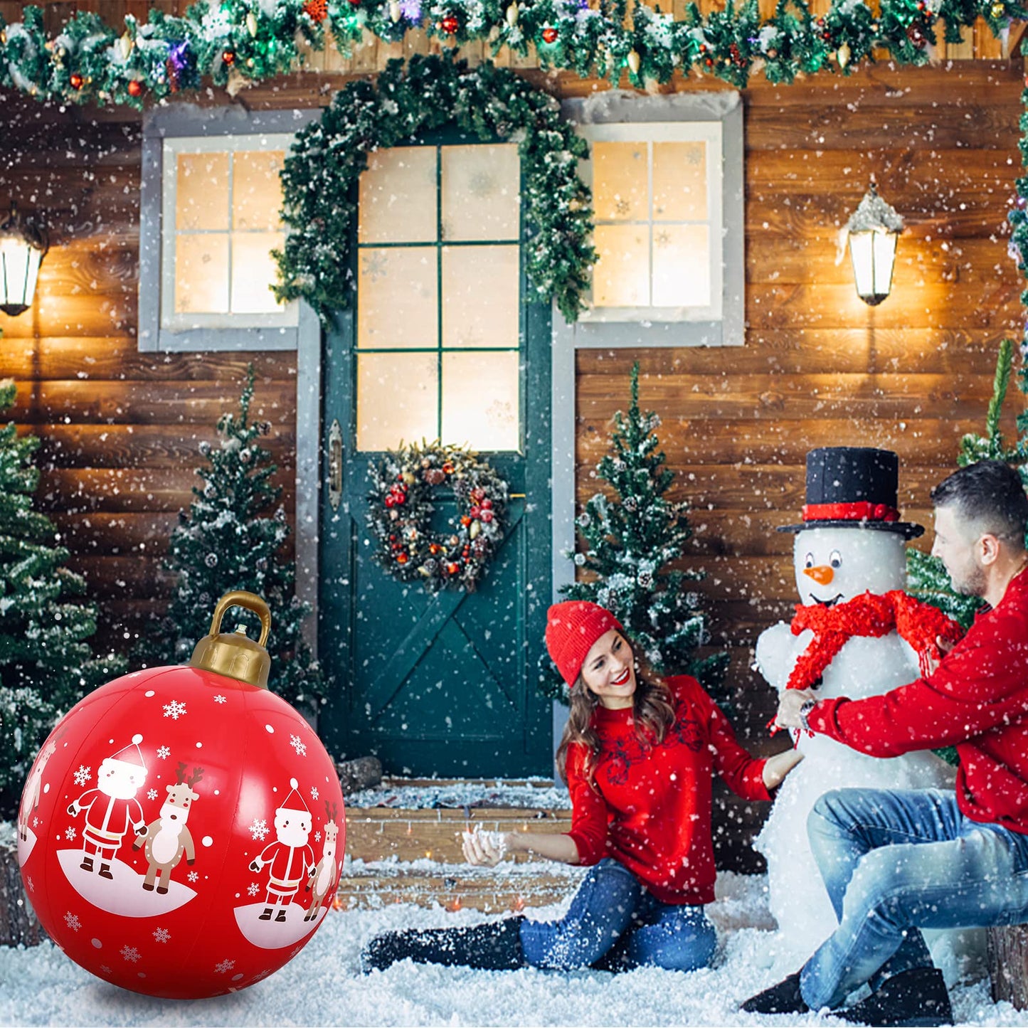 2PCS Inflatable Christmas Ball Decorations,24 Inch Red Merry Christmas PVC Inflatable Decorated Ball Extra Large Christmas Ball Santa Claus Xmas Supplies for Outdoor Holiday Yard Lawn Porch Xmas Decor